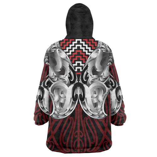 Aotearoa Kowhaiwhai Poutama Red Motif Wearable Blanket Hoodie