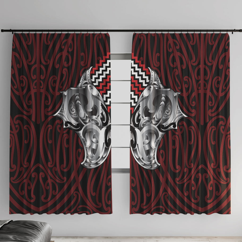Aotearoa Kowhaiwhai Poutama Red Motif Window Curtain