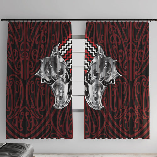 Aotearoa Kowhaiwhai Poutama Red Motif Window Curtain