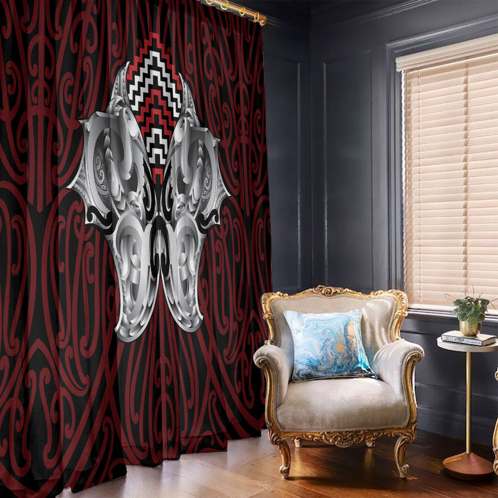 Aotearoa Kowhaiwhai Poutama Red Motif Window Curtain