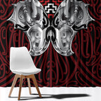 Aotearoa Kowhaiwhai Poutama Red Motif Window Curtain
