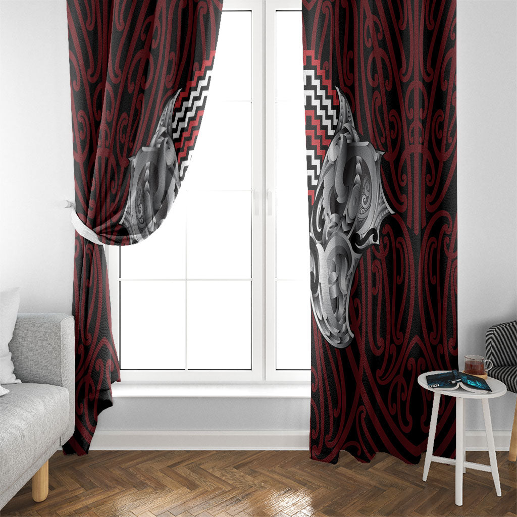 Aotearoa Kowhaiwhai Poutama Red Motif Window Curtain