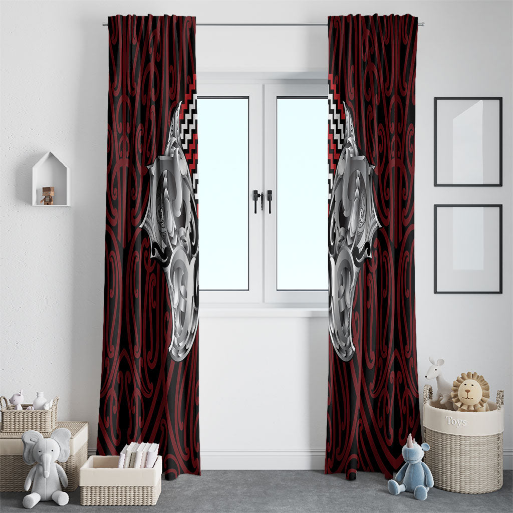 Aotearoa Kowhaiwhai Poutama Red Motif Window Curtain