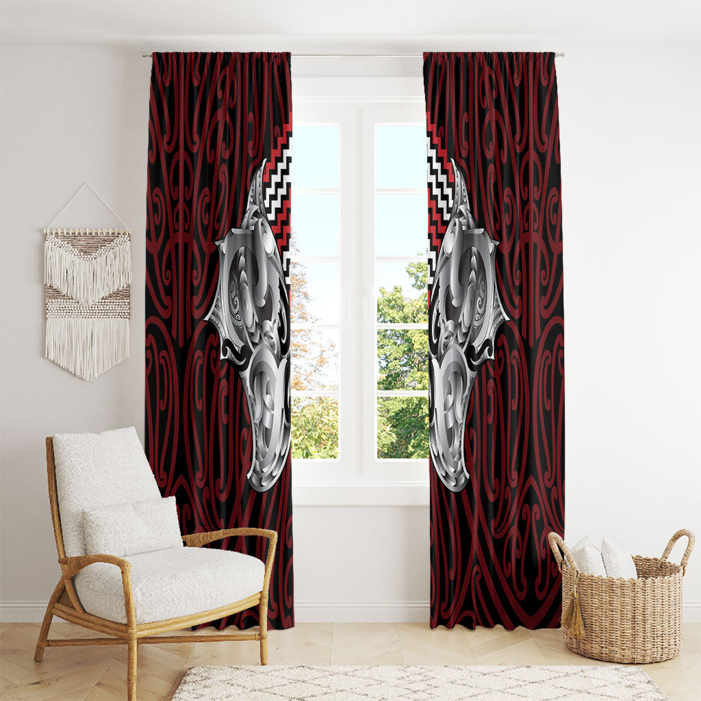 Aotearoa Kowhaiwhai Poutama Red Motif Window Curtain