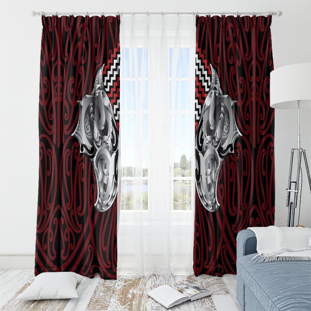 Aotearoa Kowhaiwhai Poutama Red Motif Window Curtain