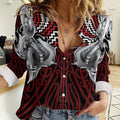 Aotearoa Kowhaiwhai Poutama Red Motif Women Casual Shirt