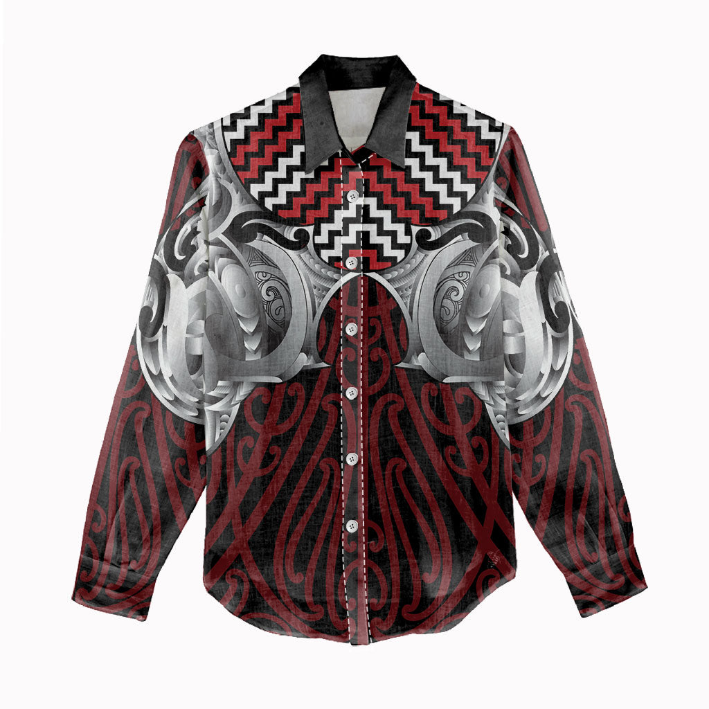 Aotearoa Kowhaiwhai Poutama Red Motif Women Casual Shirt