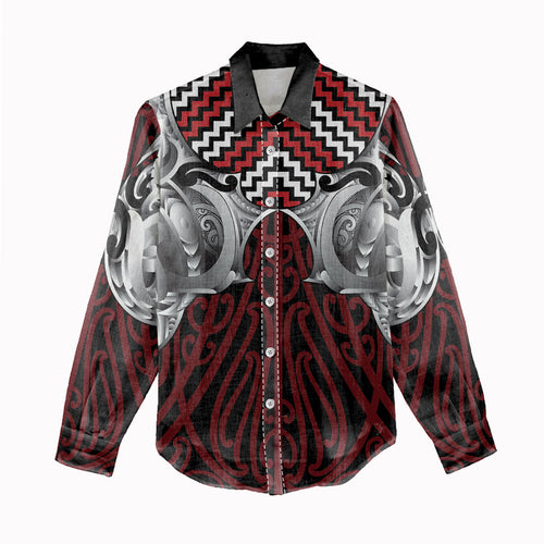 Aotearoa Kowhaiwhai Poutama Red Motif Women Casual Shirt