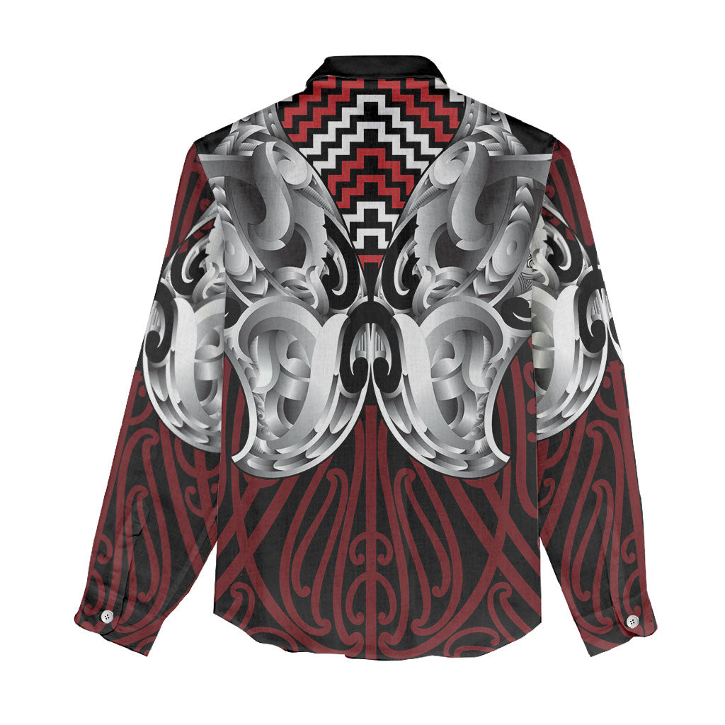 Aotearoa Kowhaiwhai Poutama Red Motif Women Casual Shirt