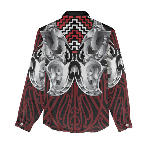 Aotearoa Kowhaiwhai Poutama Red Motif Women Casual Shirt