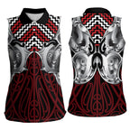 Aotearoa Kowhaiwhai Poutama Red Motif Women Sleeveless Polo Shirt