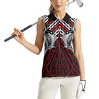Aotearoa Kowhaiwhai Poutama Red Motif Women Sleeveless Polo Shirt