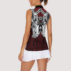 Aotearoa Kowhaiwhai Poutama Red Motif Women Sleeveless Polo Shirt