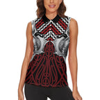 Aotearoa Kowhaiwhai Poutama Red Motif Women Sleeveless Polo Shirt