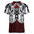 Aotearoa Kowhaiwhai Poutama Red Motif Women V-Neck T-Shirt