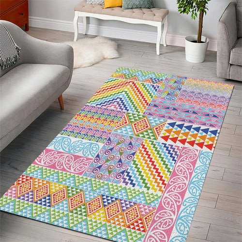 Aotearoa Kowhaiwhai Taniko Patchwork Rainbow Motifs Area Rug