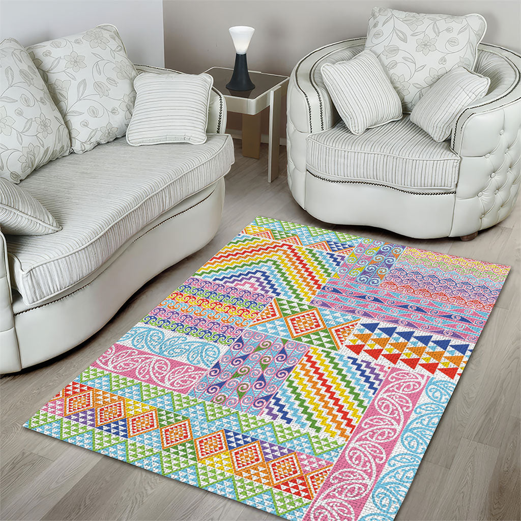 Aotearoa Kowhaiwhai Taniko Patchwork Rainbow Motifs Area Rug