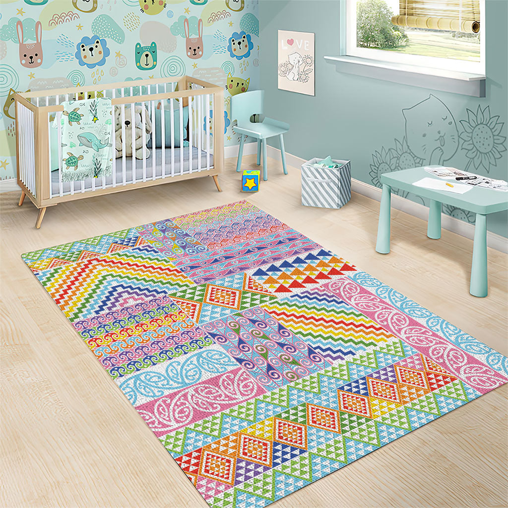 Aotearoa Kowhaiwhai Taniko Patchwork Rainbow Motifs Area Rug