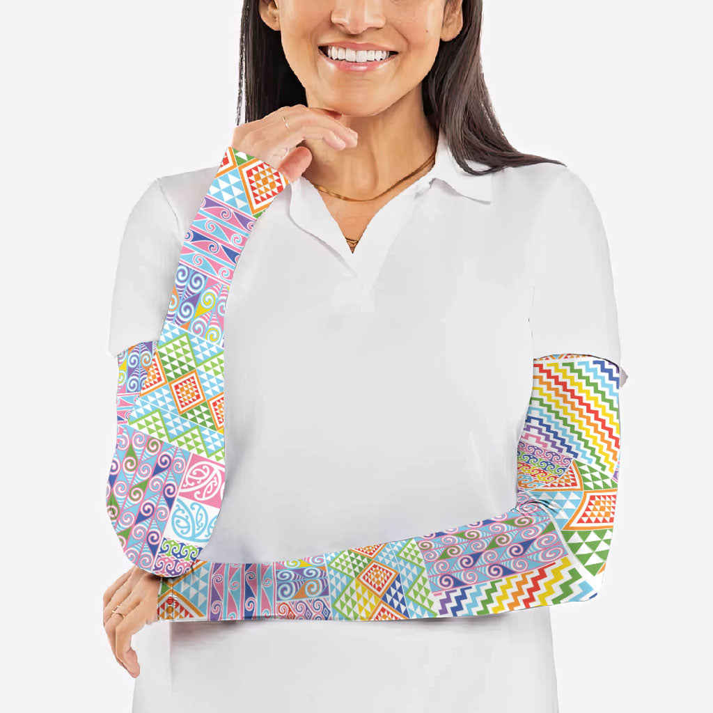 Aotearoa Kowhaiwhai Taniko Patchwork Rainbow Motifs Arm Sleeves