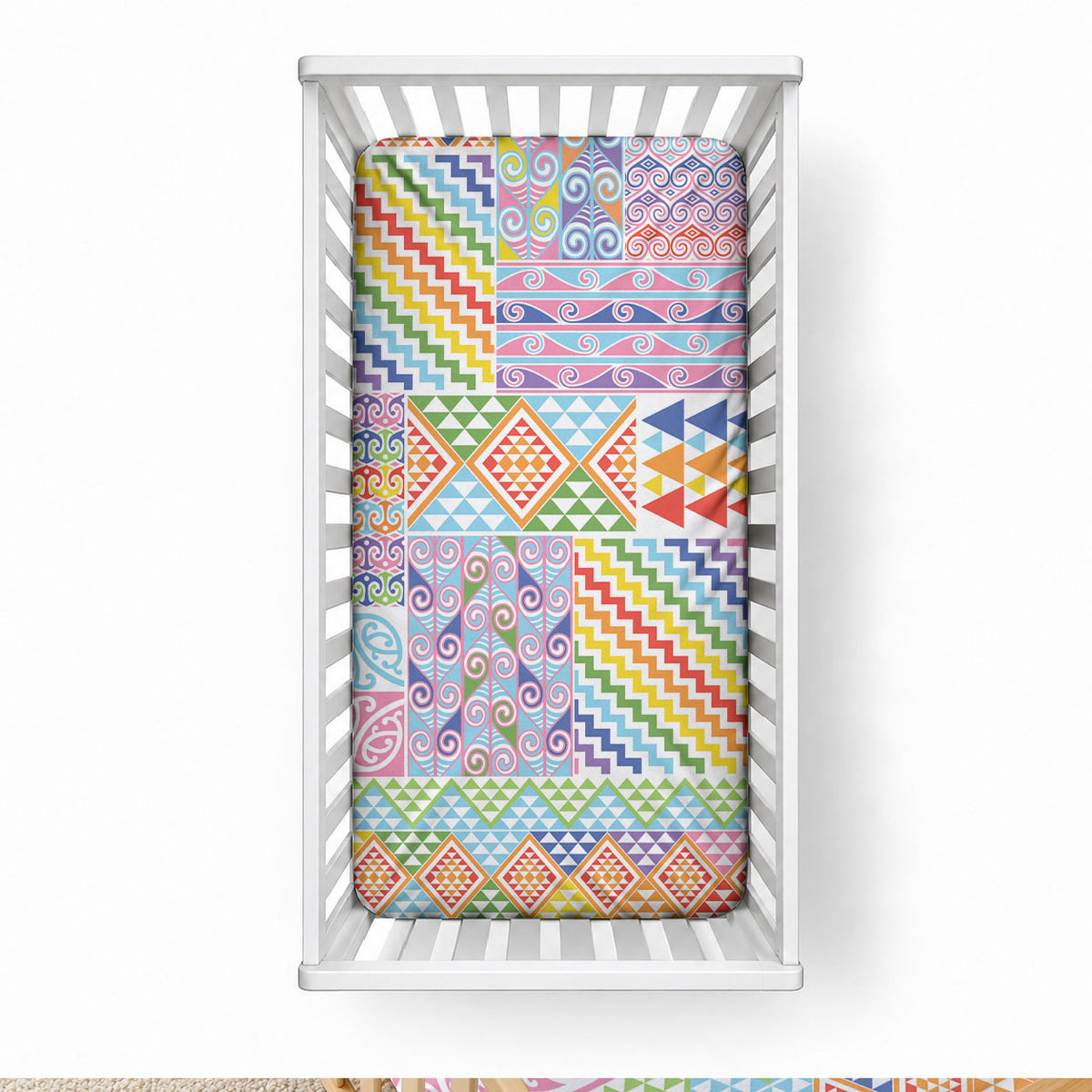 Aotearoa Kowhaiwhai Taniko Patchwork Rainbow Motifs Baby Bed Cover