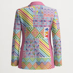 Aotearoa Kowhaiwhai Taniko Patchwork Rainbow Motifs Blazer