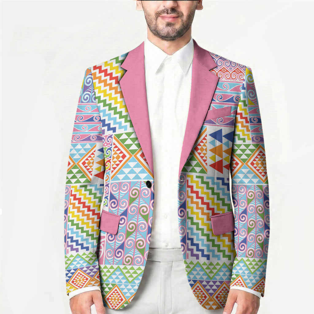 Aotearoa Kowhaiwhai Taniko Patchwork Rainbow Motifs Blazer