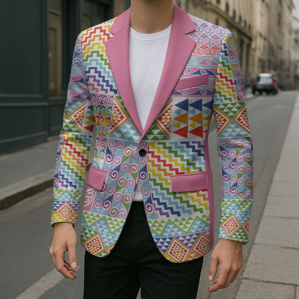 Aotearoa Kowhaiwhai Taniko Patchwork Rainbow Motifs Blazer