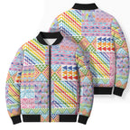 Aotearoa Kowhaiwhai Taniko Patchwork Rainbow Motifs Bomber Puffer Jacket