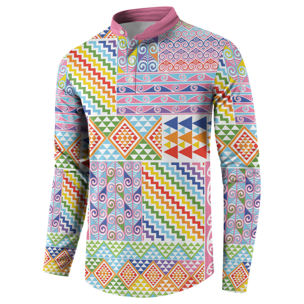 Aotearoa Kowhaiwhai Taniko Patchwork Rainbow Motifs Button Sweatshirt