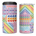 Aotearoa Kowhaiwhai Taniko Patchwork Rainbow Motifs 4 in 1 Can Cooler Tumbler