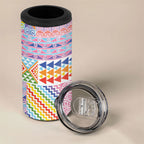 Aotearoa Kowhaiwhai Taniko Patchwork Rainbow Motifs 4 in 1 Can Cooler Tumbler