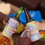Aotearoa Kowhaiwhai Taniko Patchwork Rainbow Motifs 4 in 1 Can Cooler Tumbler