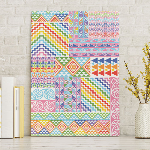 Aotearoa Kowhaiwhai Taniko Patchwork Rainbow Motifs Canvas Wall Art