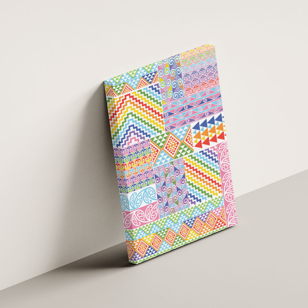 Aotearoa Kowhaiwhai Taniko Patchwork Rainbow Motifs Canvas Wall Art