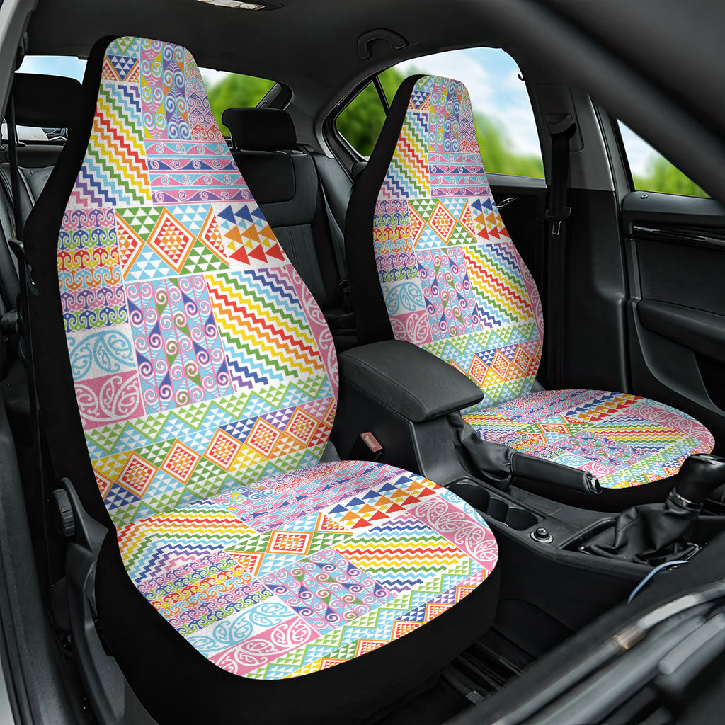 Aotearoa Kowhaiwhai Taniko Patchwork Rainbow Motifs Car Seat Cover