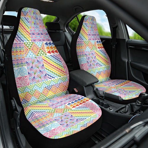 Aotearoa Kowhaiwhai Taniko Patchwork Rainbow Motifs Car Seat Cover