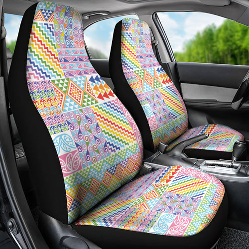 Aotearoa Kowhaiwhai Taniko Patchwork Rainbow Motifs Car Seat Cover