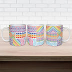 Aotearoa Kowhaiwhai Taniko Patchwork Rainbow Motifs Ceramic Mug