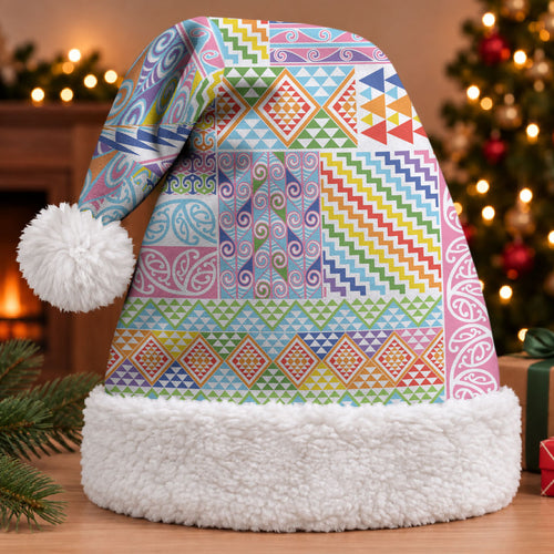 Aotearoa Kowhaiwhai Taniko Patchwork Rainbow Motifs Christmas Santa Hat LT9