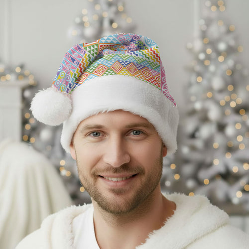 Aotearoa Kowhaiwhai Taniko Patchwork Rainbow Motifs Christmas Santa Hat LT9