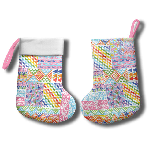 Aotearoa Kowhaiwhai Taniko Patchwork Rainbow Motifs Christmas Stocking