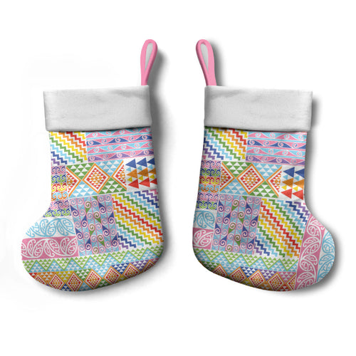 Aotearoa Kowhaiwhai Taniko Patchwork Rainbow Motifs Christmas Stocking