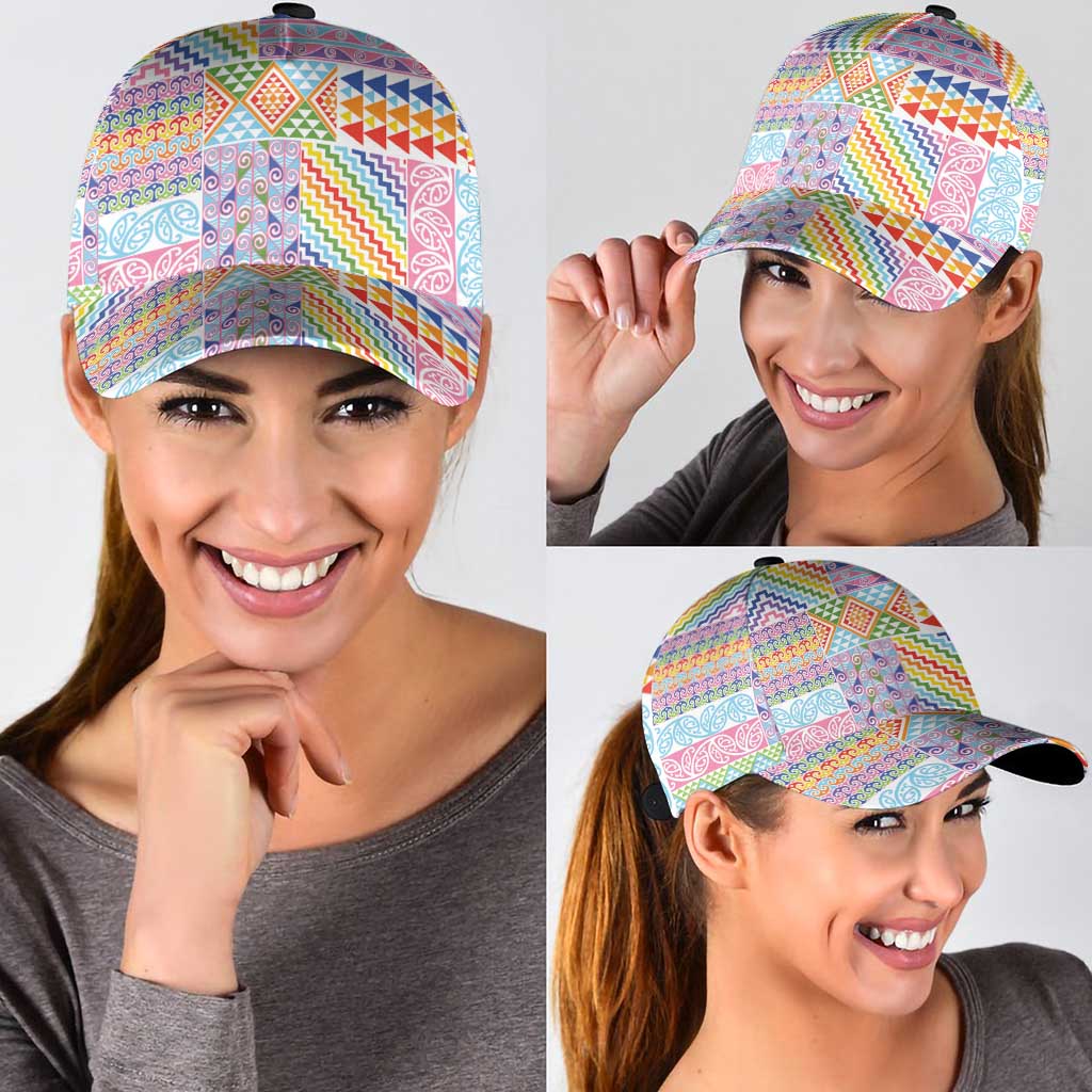 Aotearoa Kowhaiwhai Taniko Patchwork Rainbow Motifs Classic Cap