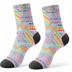 Aotearoa Kowhaiwhai Taniko Patchwork Rainbow Motifs Crew Socks