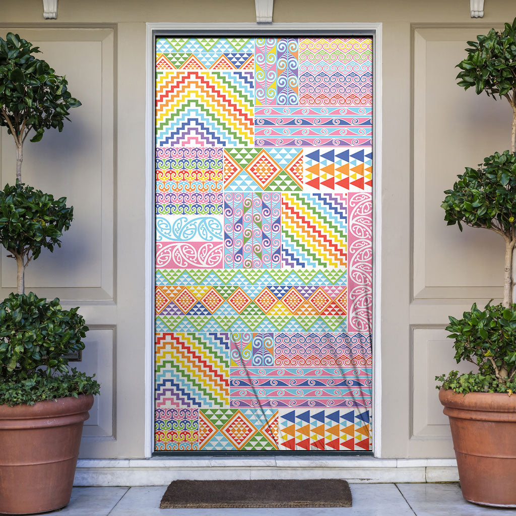 Aotearoa Kowhaiwhai Taniko Patchwork Rainbow Motifs Door Cover