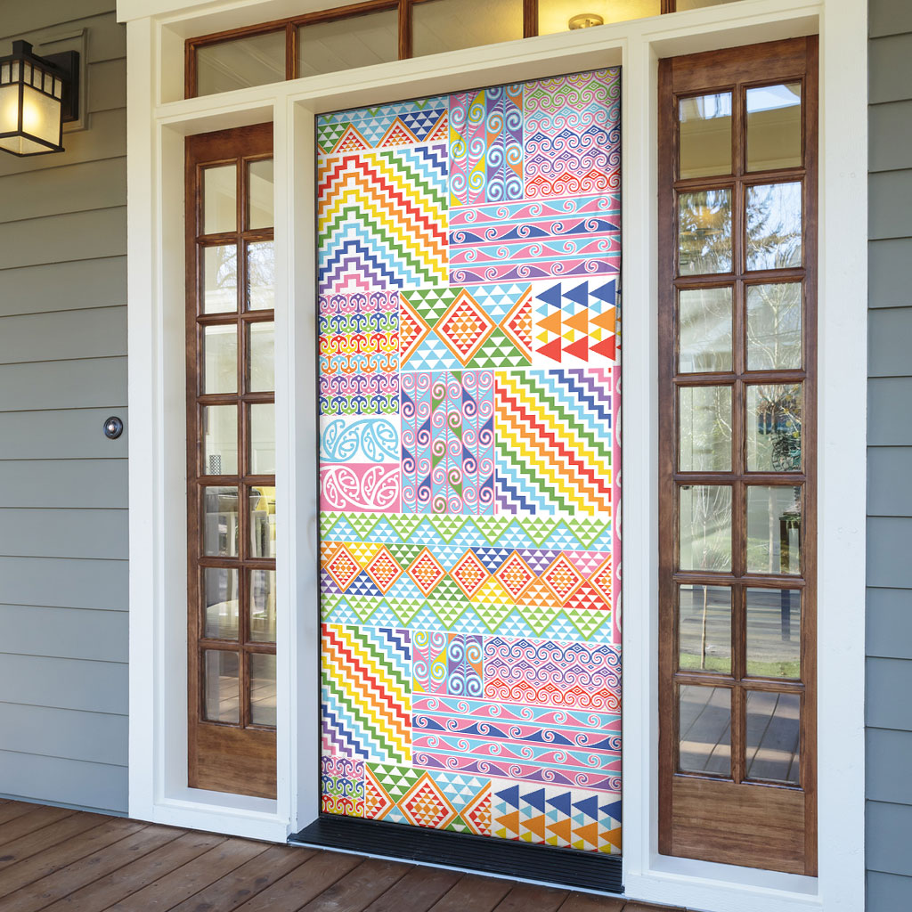 Aotearoa Kowhaiwhai Taniko Patchwork Rainbow Motifs Door Cover