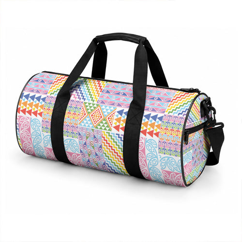 Aotearoa Kowhaiwhai Taniko Patchwork Rainbow Motifs Duffle Bag
