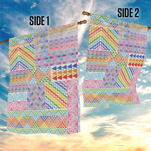 Aotearoa Kowhaiwhai Taniko Patchwork Rainbow Motifs Garden Flag