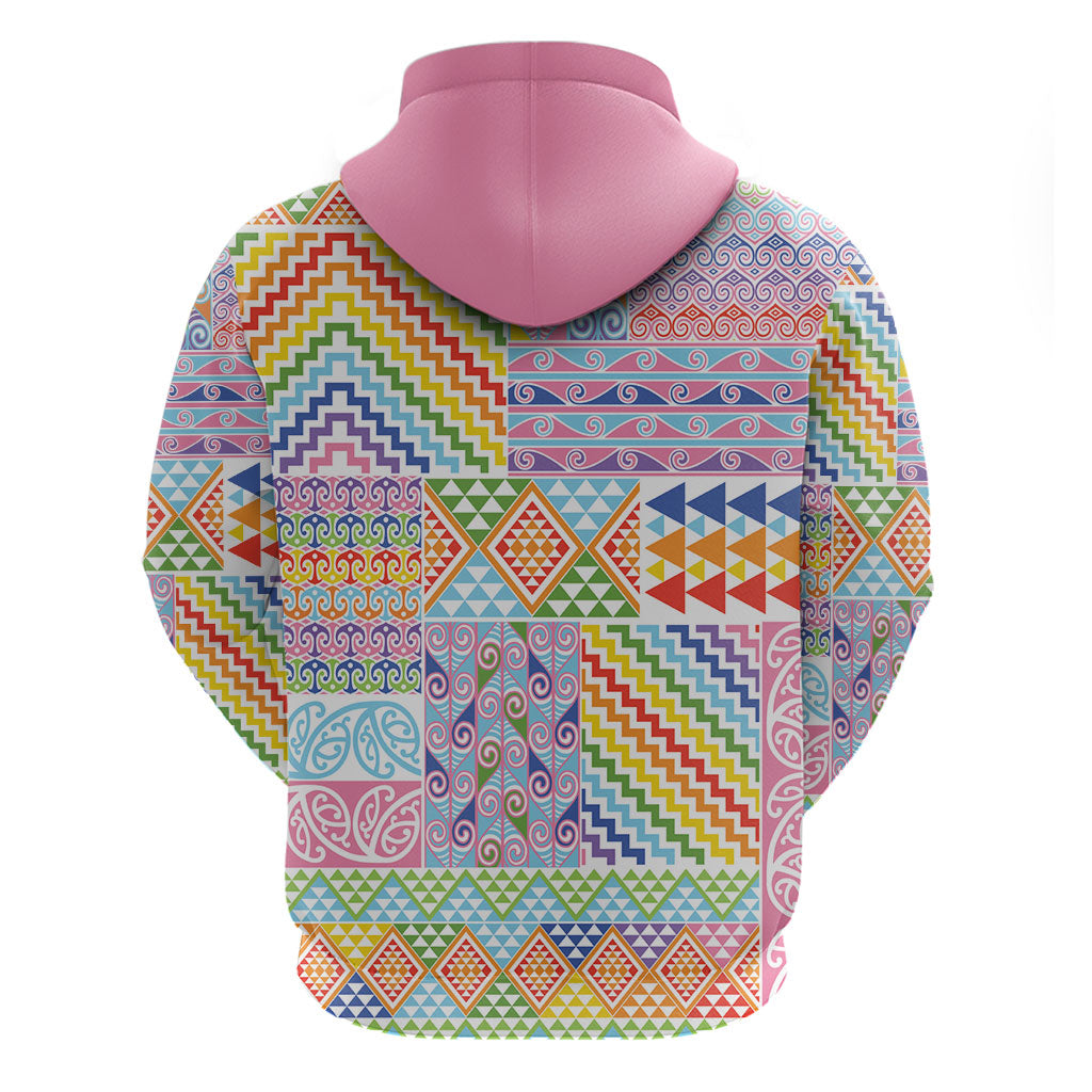 Aotearoa Kowhaiwhai Taniko Patchwork Rainbow Motifs Hoodie