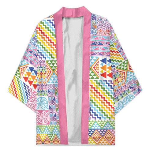 Aotearoa Kowhaiwhai Taniko Patchwork Rainbow Motifs Kimono